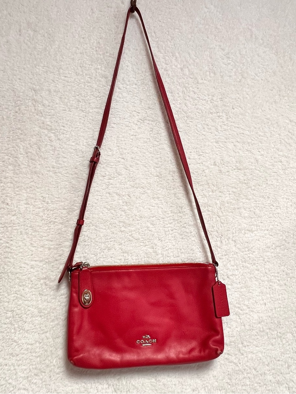 Coach Red Leather Crossbody Bag with Adjustable Strap